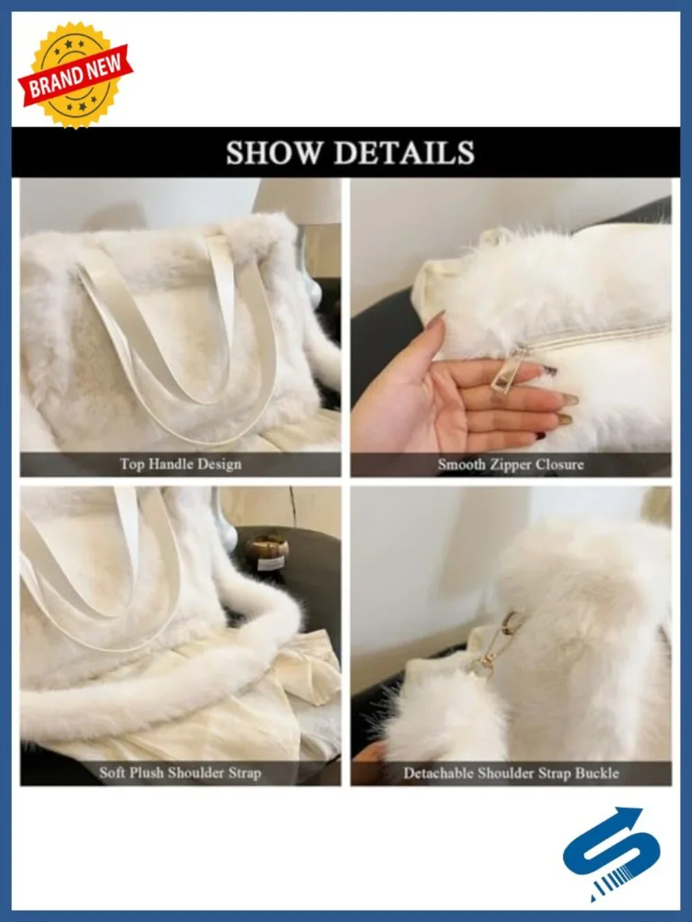 Faux Fur Tote Bag Fluffy Winter Purse Women Top Handle Crossbody Handbag